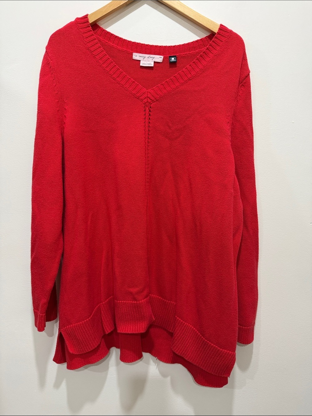 In Every Story Cherry Red V-Neck Sweater with Knit Hem